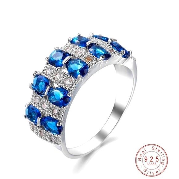 NWT! GORGEOUS SAPPHIRE BLUE AUSTRIAN CRYSTAL 
BAND IN 925 STERLING SILVER-SZ 7! - Picture 1 of 13